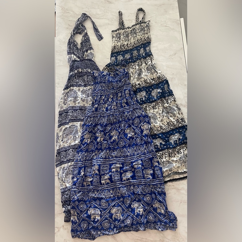 Set of 3 Dresses and Pants with Elephant Design from Thailand